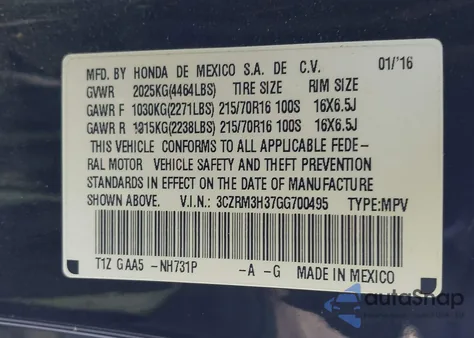 2016 Honda Cr-V Lx from USA, damaged, VIN 3CZRM3H37GG700495
